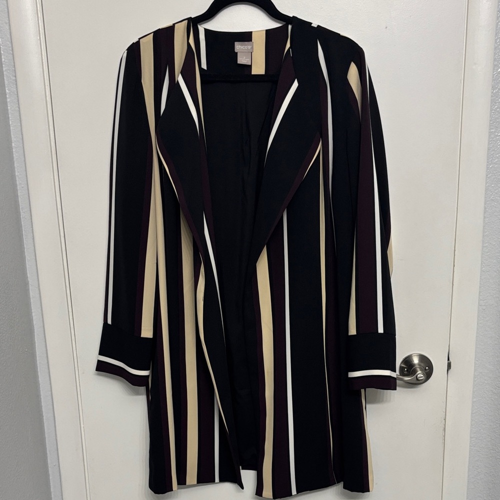 Chico's Black, Cream, and Purple Striped Blazer